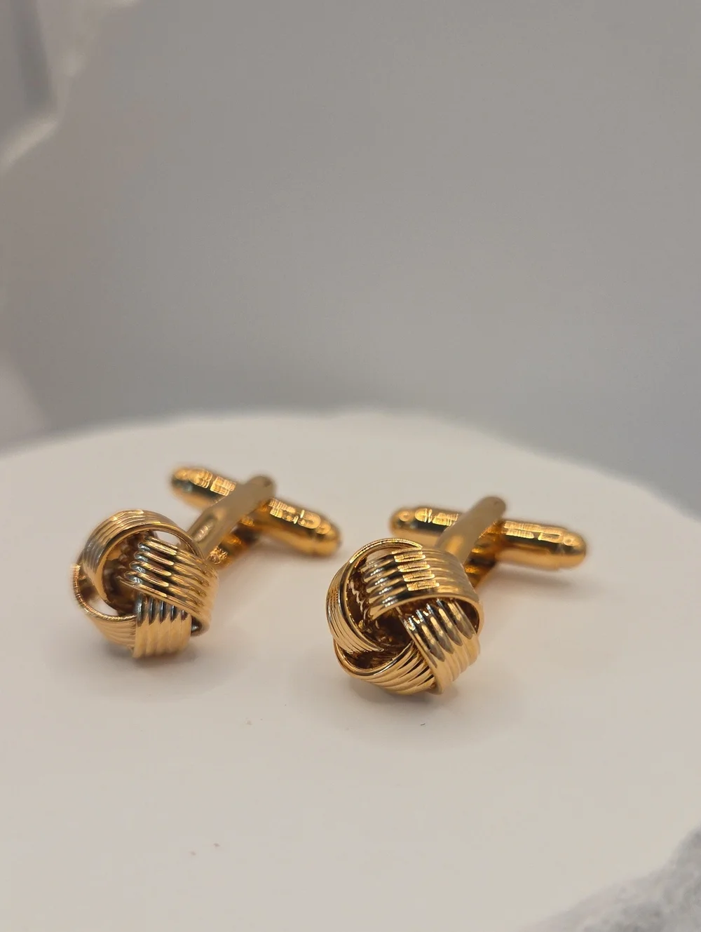 Men's Gold Tone Knot Cufflinks Bullet Back Classic Formal Wedding
